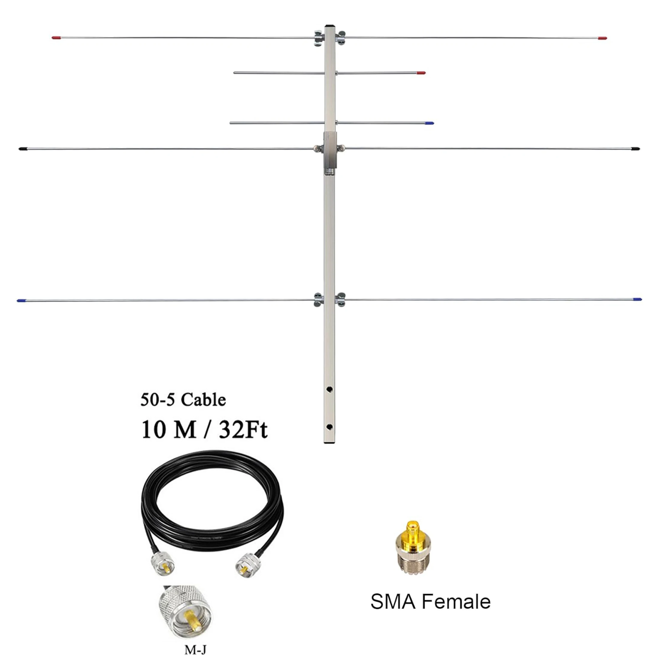 듀얼 밴드 VHF/UHF 2m/70cm 5엘리먼트 야기 햄 라디오 안테나 (32피트 케이블 포함) 고이득 7/10.5dBi 야외용 베이스 안테나 (리피터용)