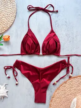 2026 Sexy Folds Bikini Set Solid Micro Bikinis Women Swimsuit Female Triangle Swimwear Beach Wear Bathing Suit 1
