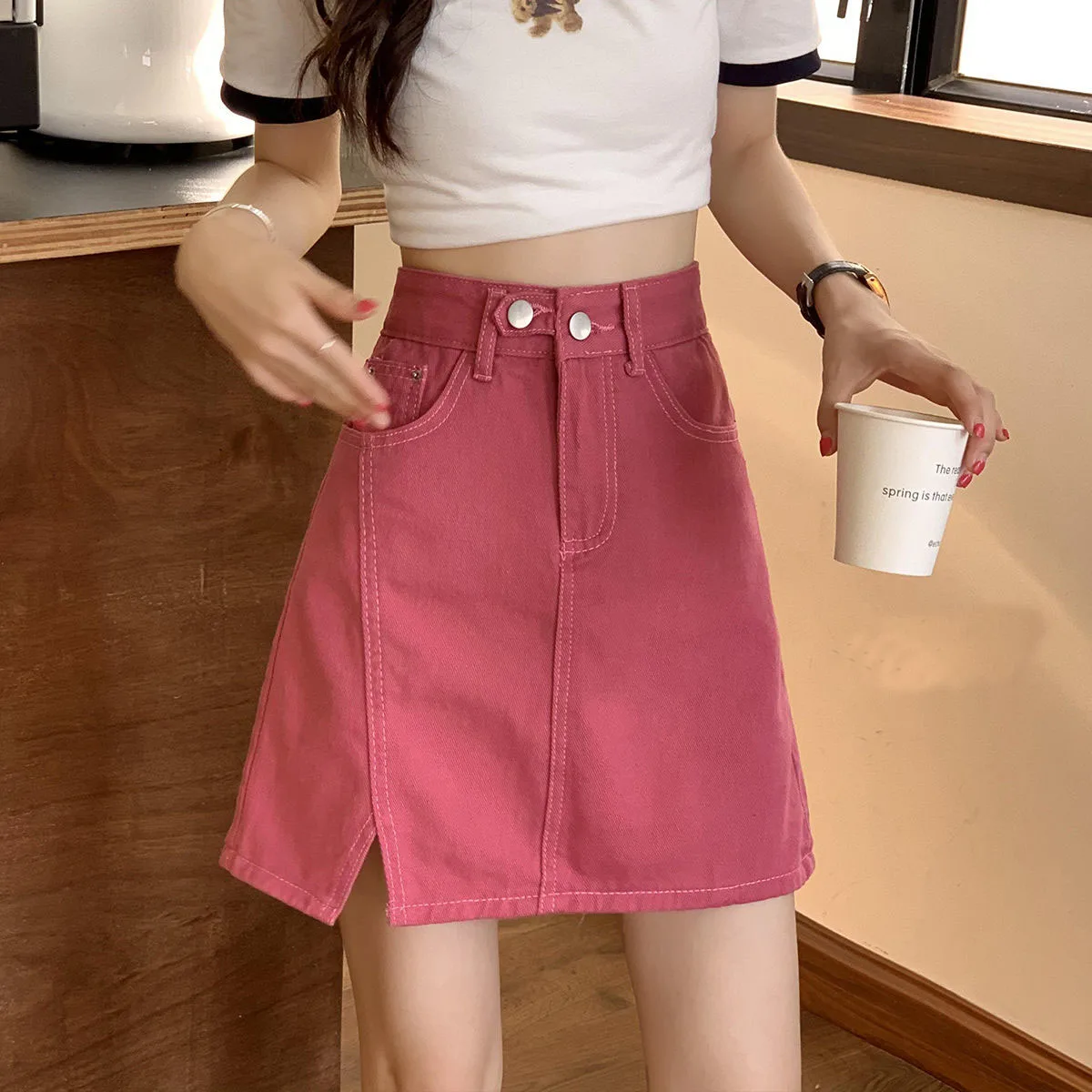 

Mini Skirt Women's Solid Color Elegant Fashion High Waist Casual Short Skirts Korean Style Women's Chic Denim Short Skirts