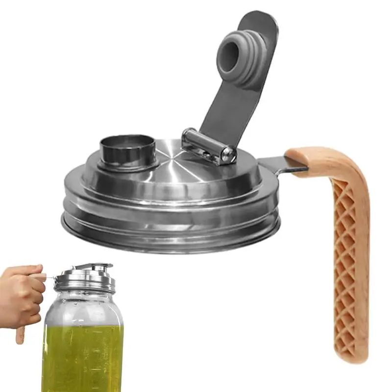 Stainless Steel Wide Mouth Mason Jar Pour Spout Lid Seal Bottle Cover Spout Lid Handle Leak Proof Kitchen Tool
