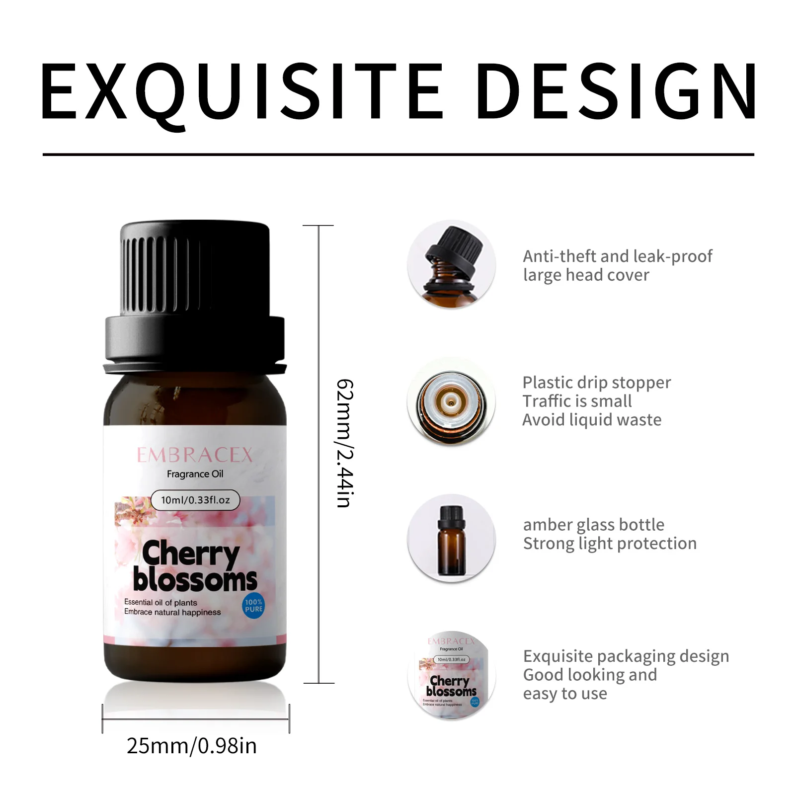 10 ml etherische olie van kersenbloesem, natuurlijke bloemengeur voor aromatherapie, huidverzorging, massage, baden en ontspanning._voghion.com