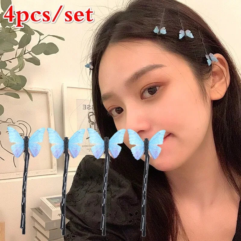 

4Pcs Blue Butterfly Fashion Hairpins Elegant Gauze Hair Clips Fashion Hair Accessories for Girls Butterfly Hairpin Hair Clips
