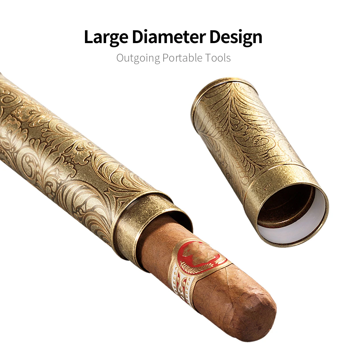 GUEVARA Cigar Tube Engraved Pattern Copper Single Cigar Accessories with Gift Box for Travel Outdoor
