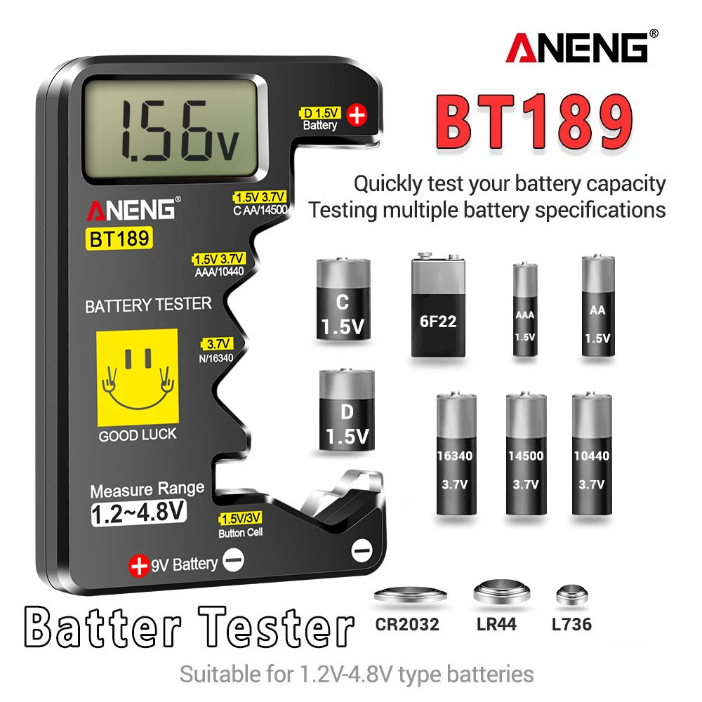ANENG BT189 Digital Household Battery Testers Portable Display Test 9V AA AAA C D Button Cell Universal Power Instruments Tools battery tester