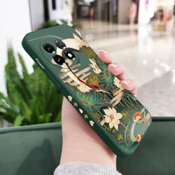 Golden Lotus Liquid Silicone Phone Case Cover for OnePlus 13R 5G (Dark Green)