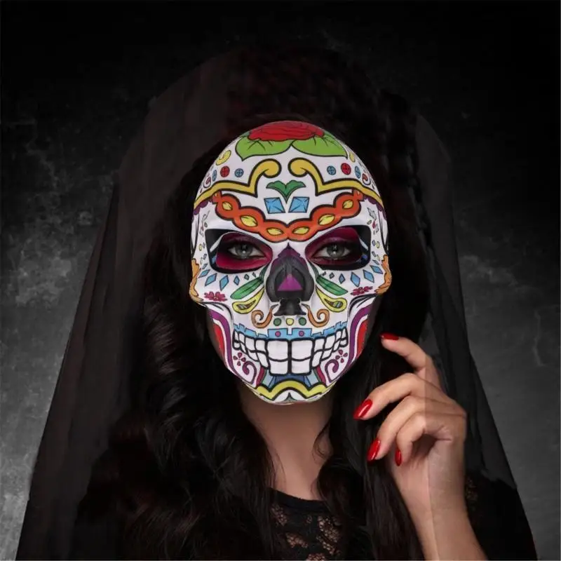 39BD Gruselige Halloween-Maske, Halloween-Maskerade-Knochen-Kostüm-Requisiten, Totenkopf-Druckmaske, mexikanische Maske zum Tag – Detail 9