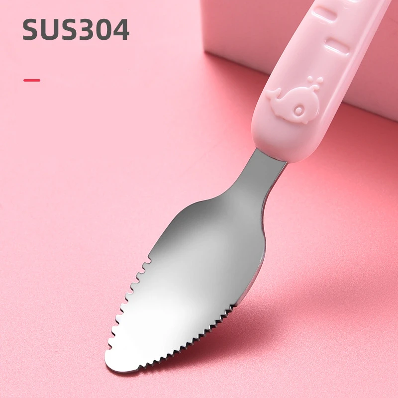 Baby Food Feeding Spoon Stainless Steel Scraping Silicone Soft Spoon Infant Tableware Utensil With Box Children Toddler Cutlery silicone cutlery set baby feeding spoon