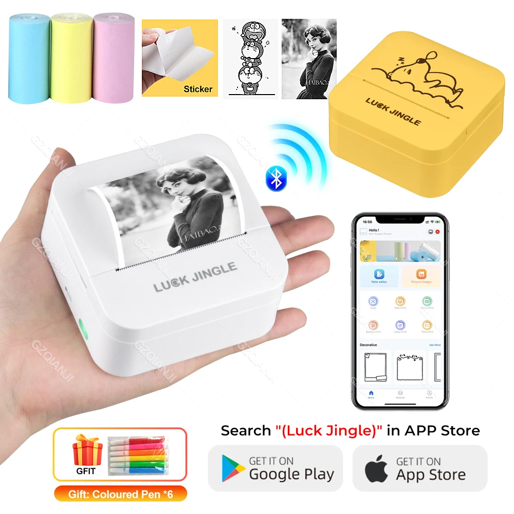 Luck Jingle Mini stampante tascabile stampante fotografica termica  Bluetooth Mobile compatibile con adesivo per etichette multifunzione  Android e IOS - AliExpress