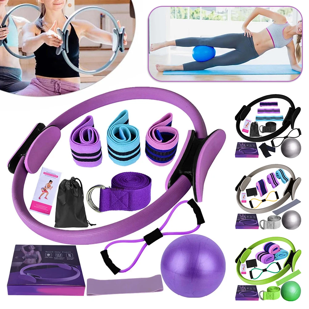 11pcs Yoga Fitness Pilates Set Pilates Rings Ball Set Resistance Bands Working Out Glutes Yoga Ball Stretching