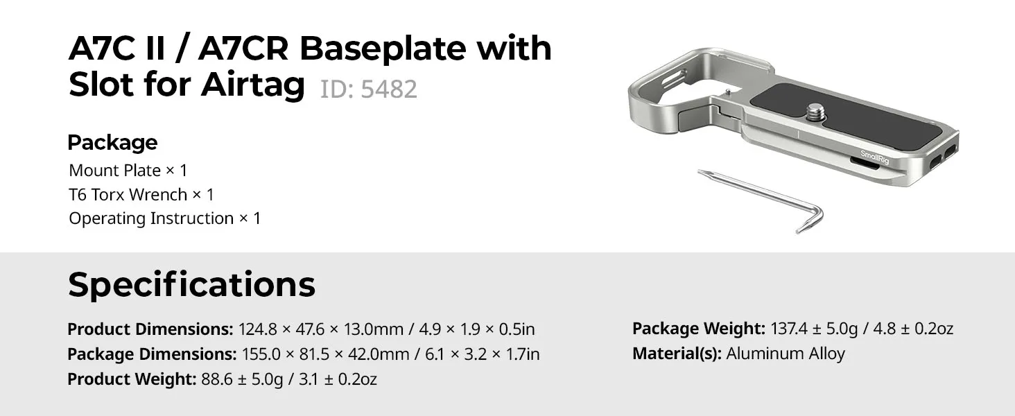 A7C II/A7CR Mount Plate with AirTag Slot for Sony Alpha 7C II / Alpha 7CR with A