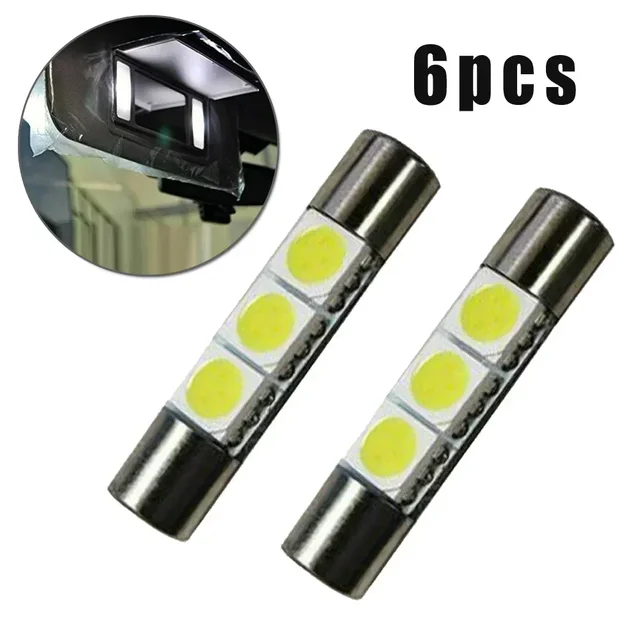 6Pcs Super Bright Xenon White 5050 3-SMD 6641 6614F LED Bulb Sun Visor Mirror Fuse Lights Auto Replacement Lamps Accessories 3