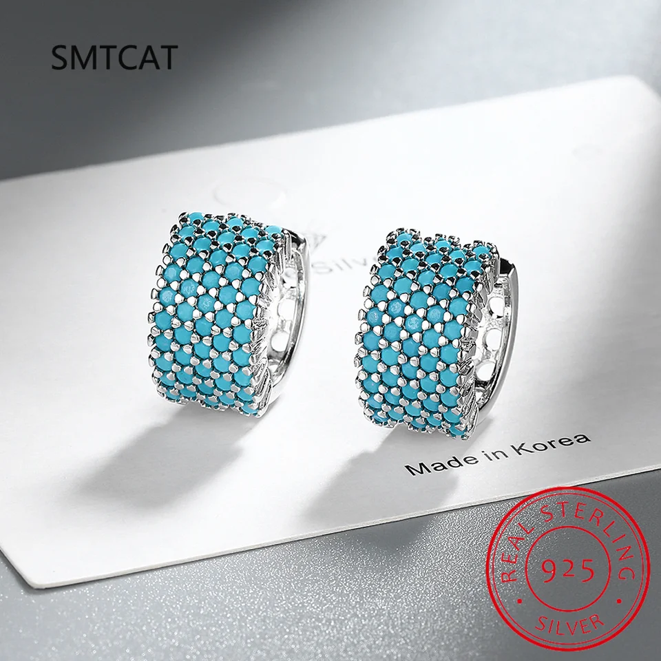 Orecchini Cerchio In Argento 925 Con Pietre Turchesi - Alisia