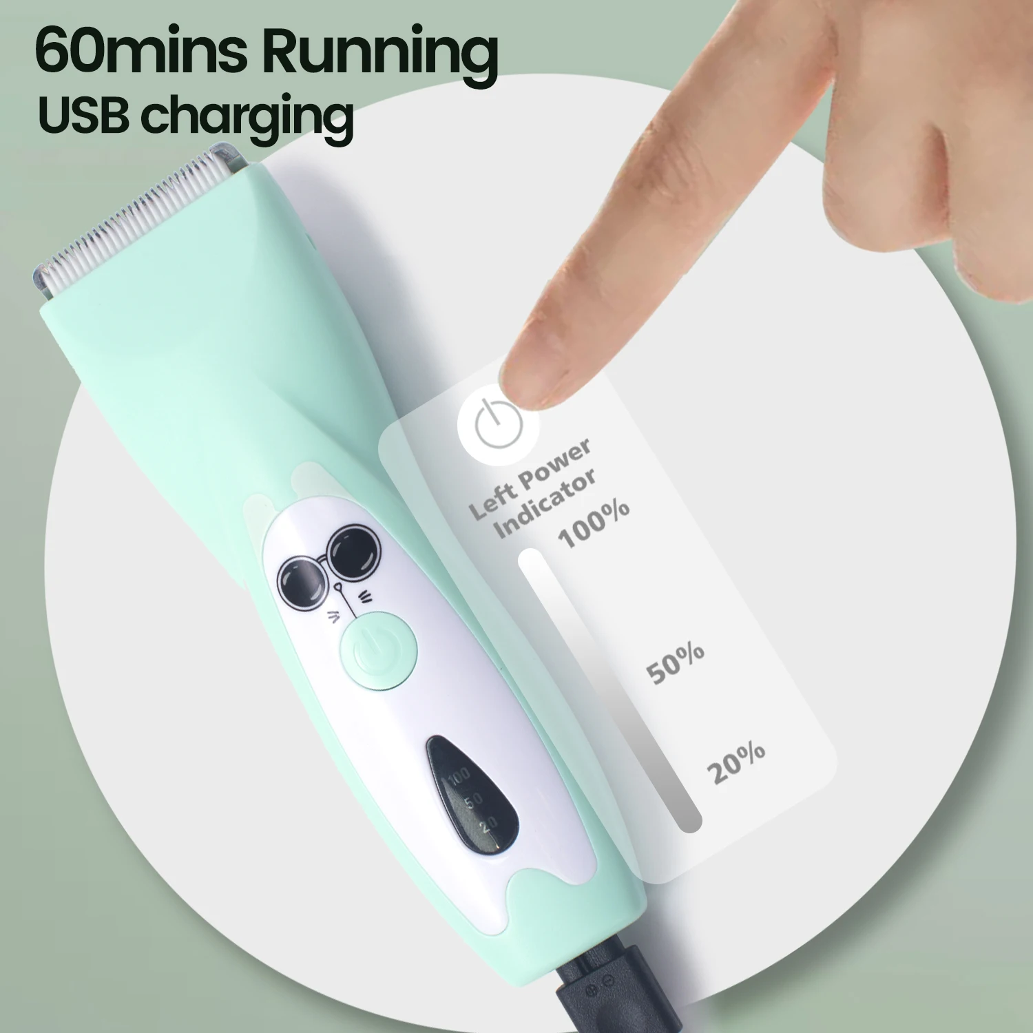 Quiet Baby Hair Trimmer Electric Rechargeable Kids Hair Clipper for Children Sleep Haircut Safe Ceramic Blade Waterproof 5