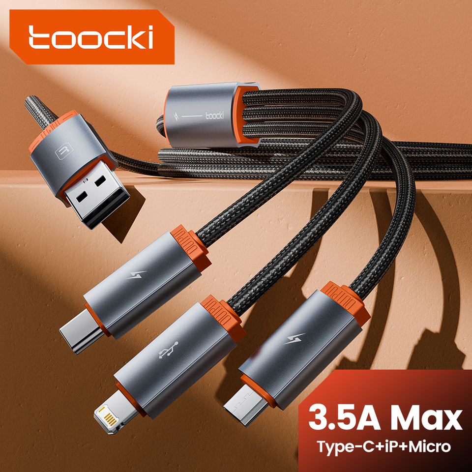Toocki 3 in 1 USB Cable Data Wire Micro USB Type C Lighting Charging Cable For iPhone 14 13 12 POCO Huawei Samsung Xiaomi OPPO