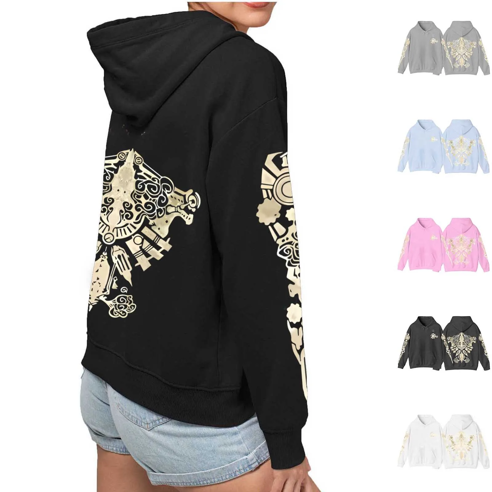 Harajuku Womens Anime Arcane-Jinx League  Hoodies Long Sleeve Shirts Pullover y2k Clothes With Pocket Versatile Graphic Hoodies 2