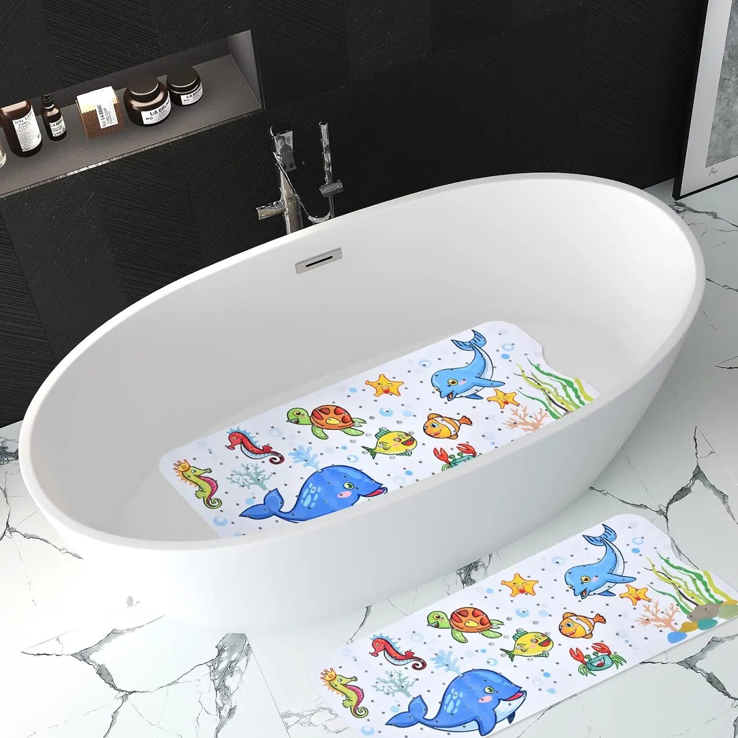 Polymères de bain coordonnants pour bébé, tapis de baignoire pour enfants, 40x16 pouces, tout-petit, polymères de douche coordonnants, baleine de dessin animé, normalisation d'aspiration