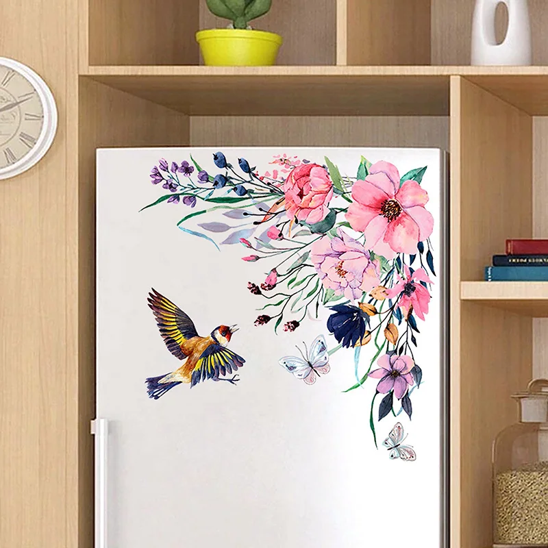Flowers And Birds Wall Sticker Bathroom Toilet Decor Living Room Cabinet Refrigerator Home Decoration Decals Sticker M244