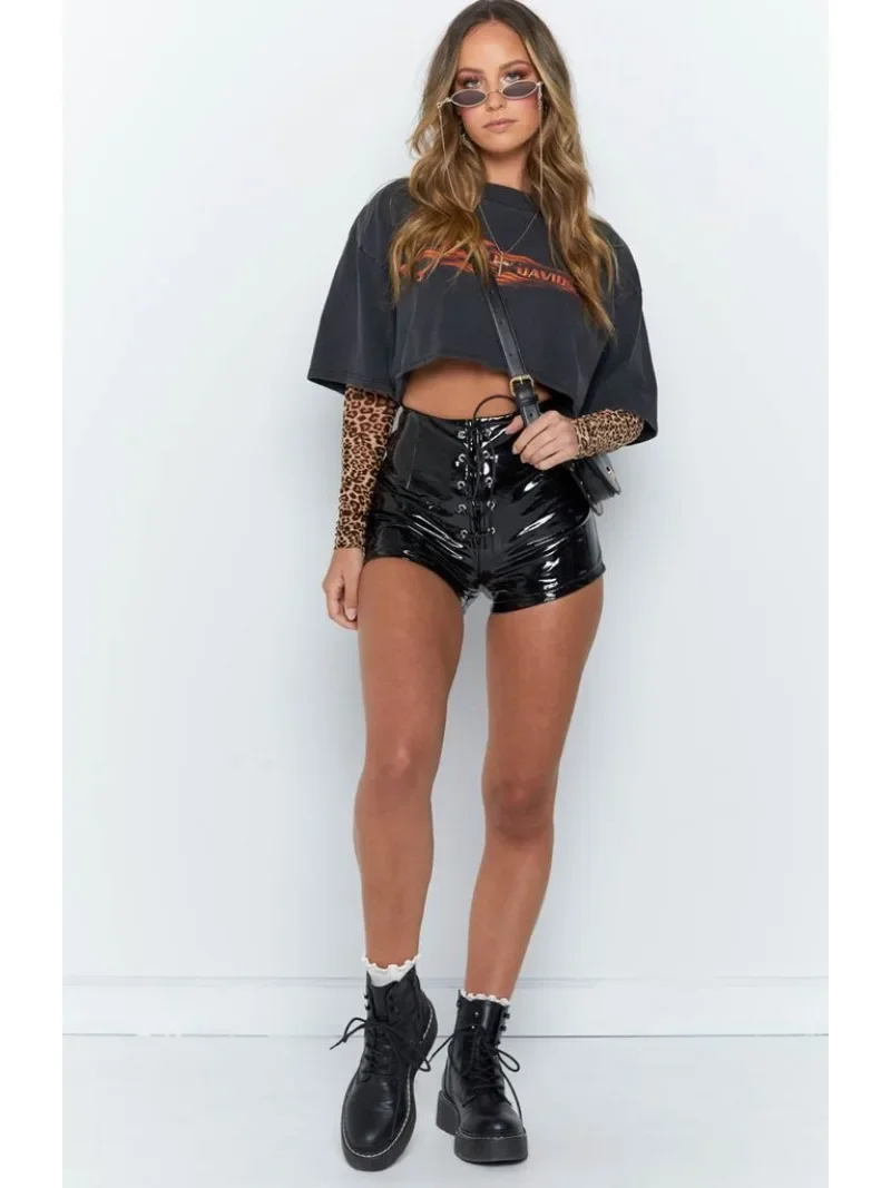 Sexy Porn Body Lingerie Women Pants Women's High Waisted PU Leather Pants Autumn Sexy Shorts Women Lingerie Catsuits