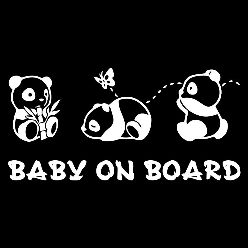 

Cute Panda Cartoon Car Sticker Rear Windshield Decoration BABY ON BOARD Warning Decals 14cm*6cm
