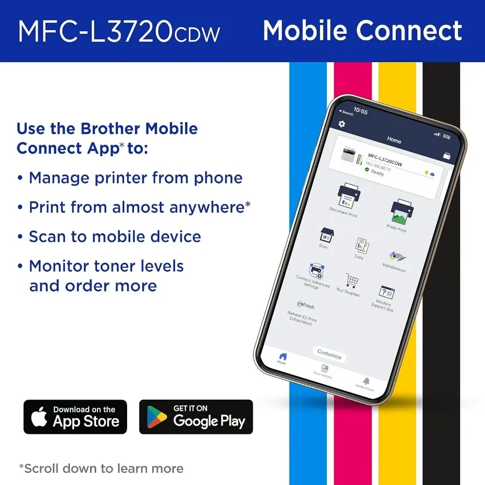 MFC-L3720CDW Wireless Digital Color All-in-One Printer with Laser Quality Output, Copy, Scan, Fax, Duplex, Mobile includes
