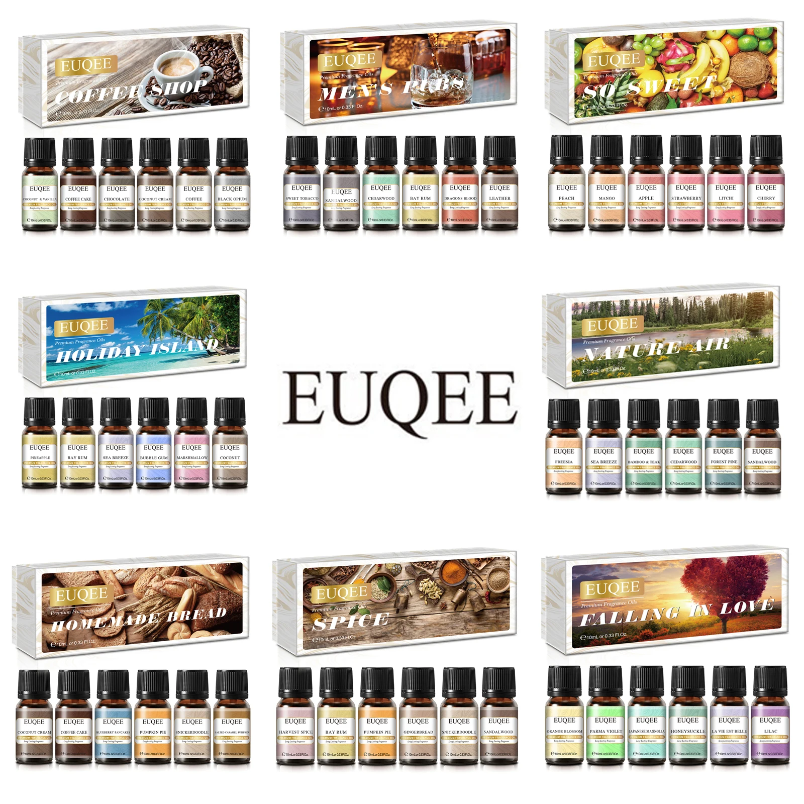 EUQEE 6pcs/set Fragrance Oil Gift Kit For Diffuser Coffee Bakery Harvest Spice Pumpkin Pie Forest Pine Sweet Fruit Aroma Oils 1