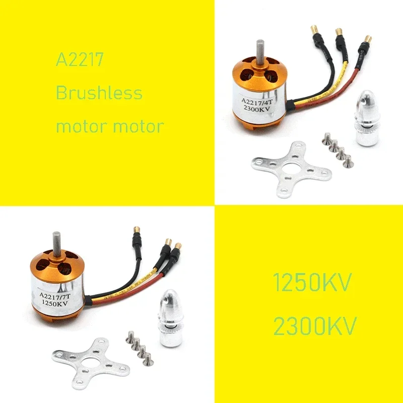 Moteur brushless A2217 haute performance pour drone RC, avec son support de montage et vis incluses.