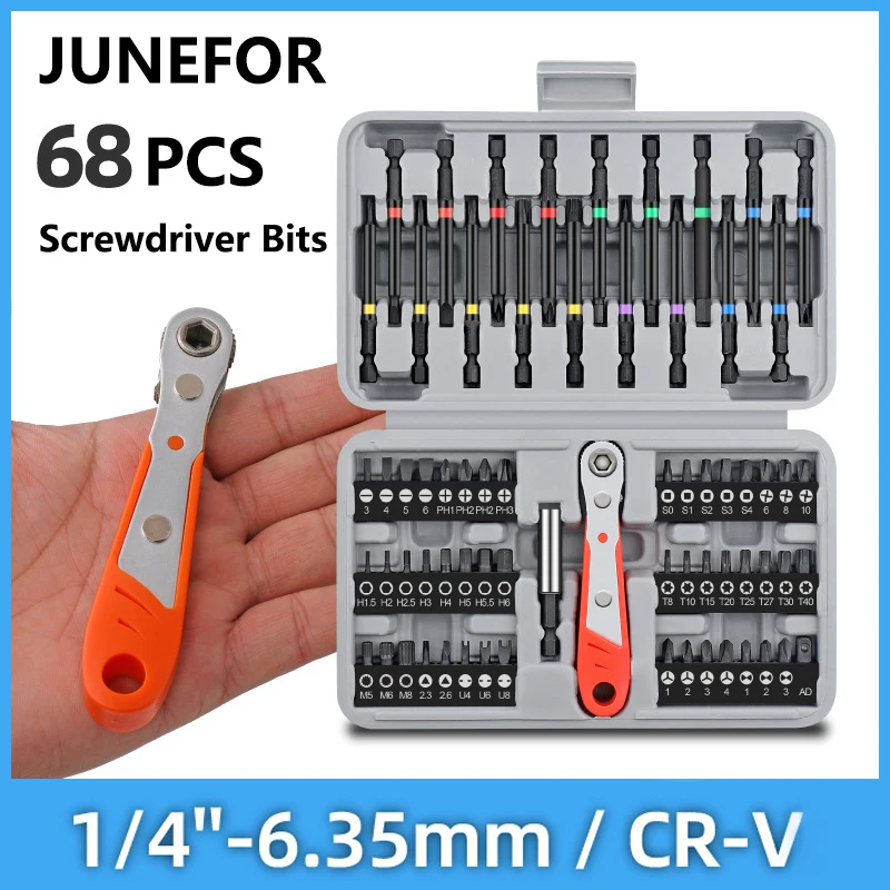 

JUNEFOR Ratchet Screwdriver Bits Set Slotted Phillips High Hardness Irregular Bits Screwdriver Repair Tool Kits 6.35mm Hex Shank