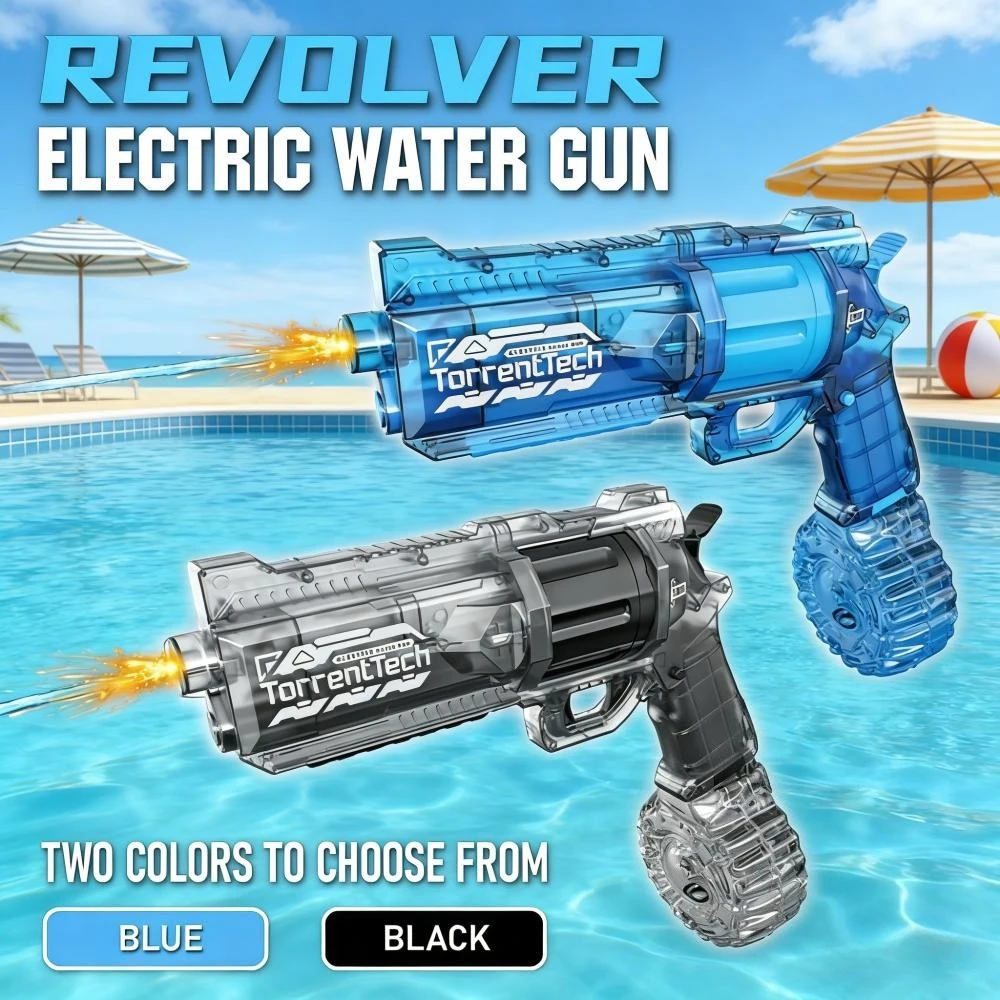 LED 머플 플래시가 있는 리볼버 전동 물총, 대용량 여름 야외 수영장 해변 장난감, 어린이 생일 선물
