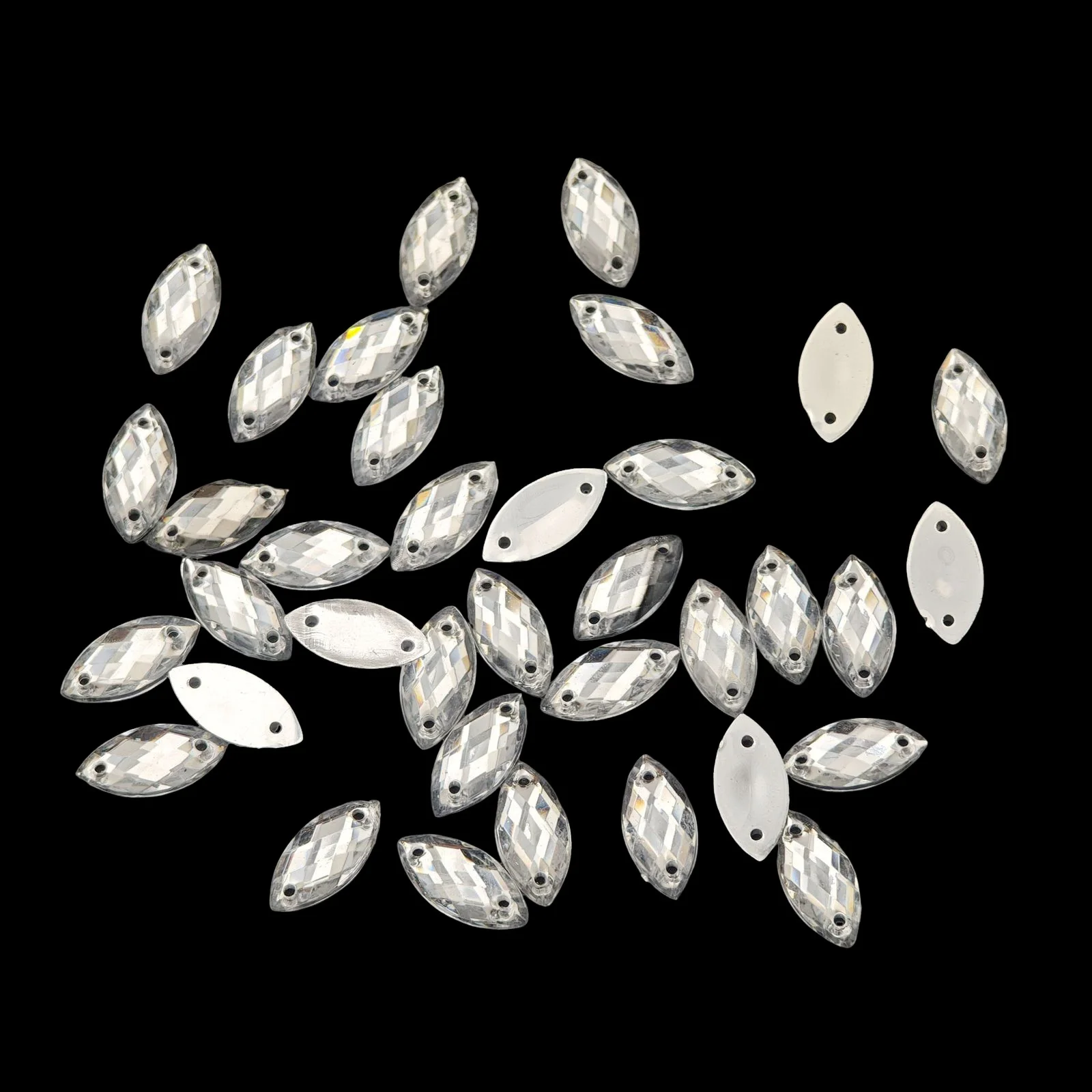 Acrylic Rhinestones Horse Eye Leaf Flat Back Sew On Diamond Beads 2 Holes