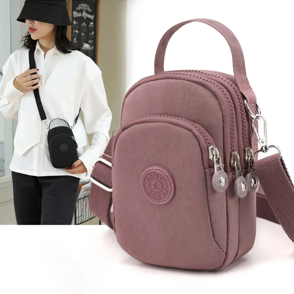 

Nylon Messenger Bag Portable Solid Color Multi Layer Mother Bag Mini Zipper Mobile Phone Bags Women
