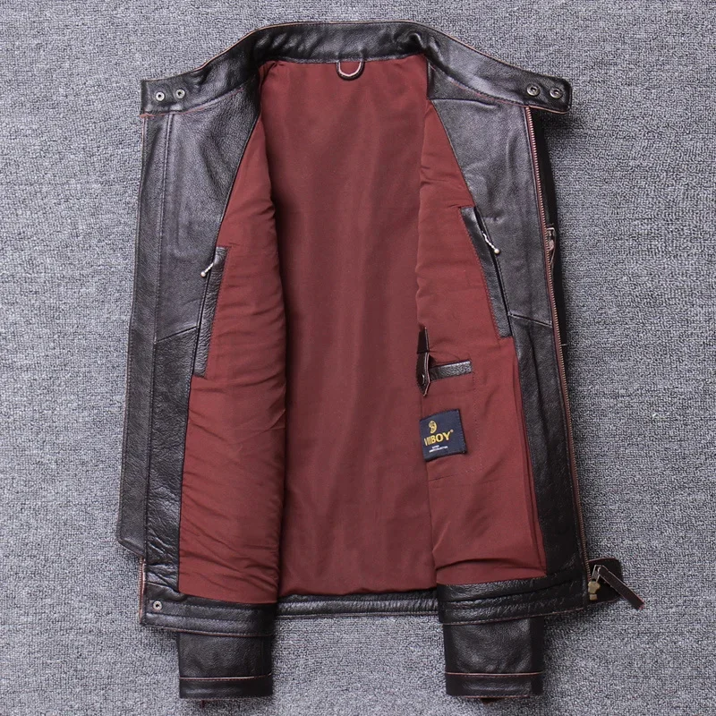 Description Picture 5 of itemHigh Quality Genuine Leather Jacket Man Vintage Autumn Winter Stand Collar Motorcycle Men 100% Real Cowhide Coat