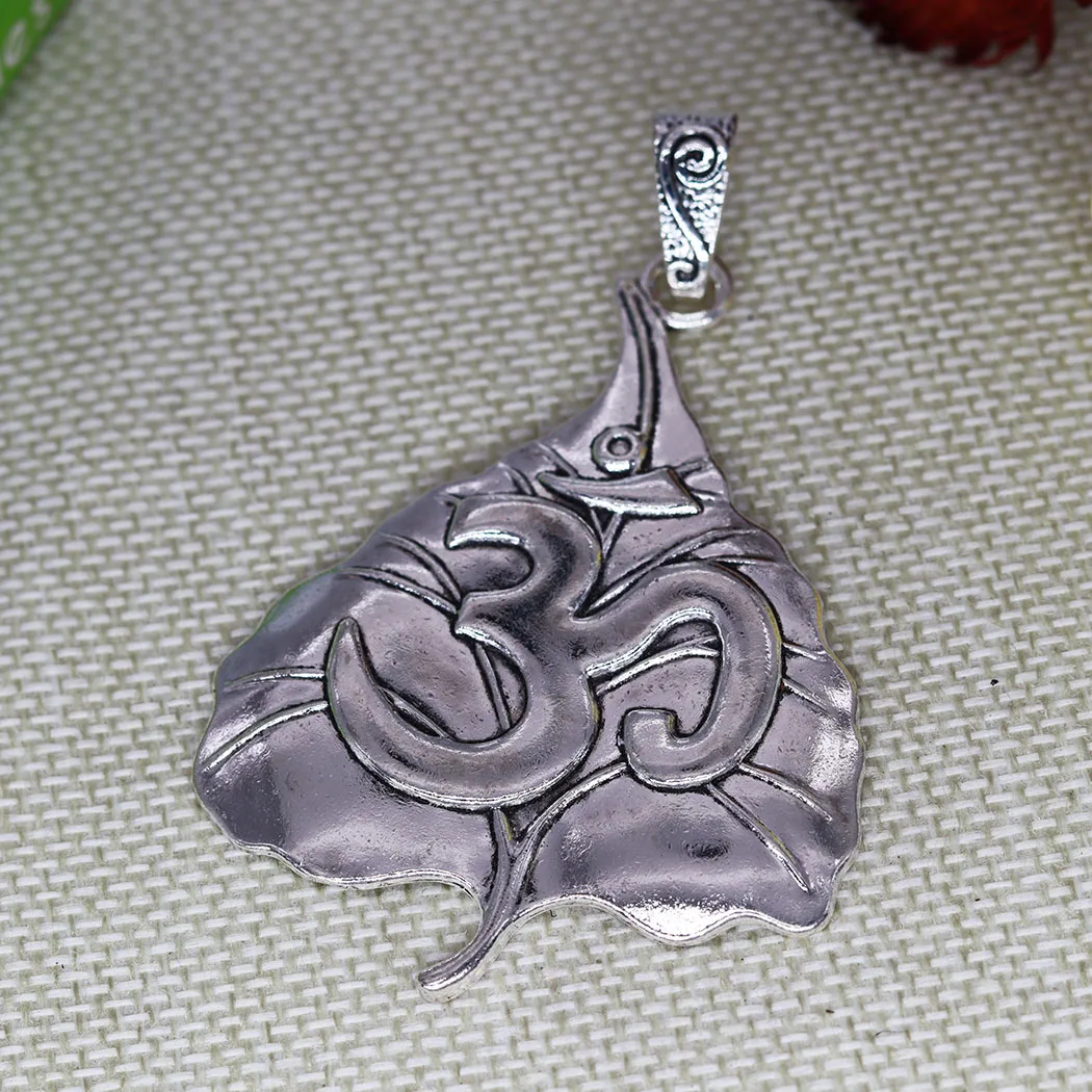 

2pcs Large Bodhi Leaf Om Yoga Symbol Charms Antique Silver Color Zinc Alloy Pendant for Jewelry Making Bulk Accessories 74x56mm