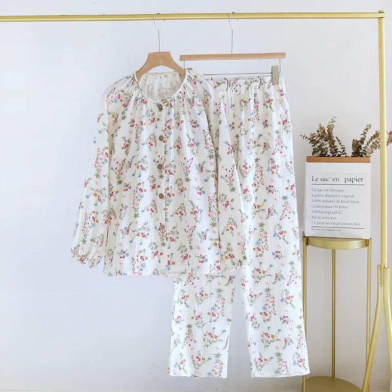 2024 New Spring and Autumn Women's Pajama Set 100% Cotton Long sleeved Pants Two piece Set Home Furnishing Set Summer Pijamas