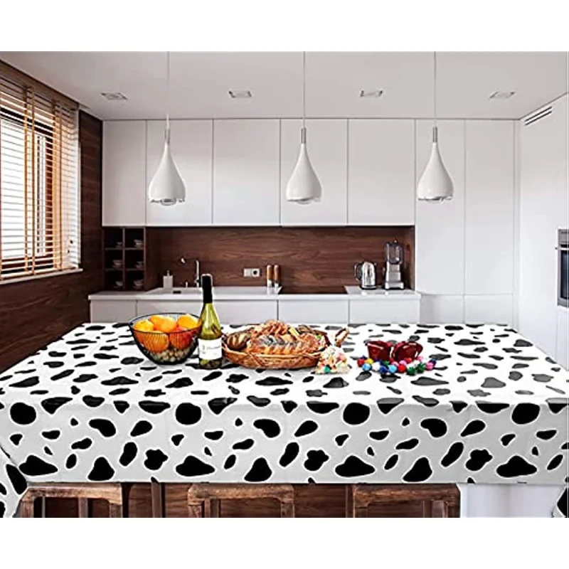 Cow Print Tablecloth Table Cover 54" X 108" Plastic Disposable Rectangle Table Cover Birthday Party Picnic Farm Animal Themed 3