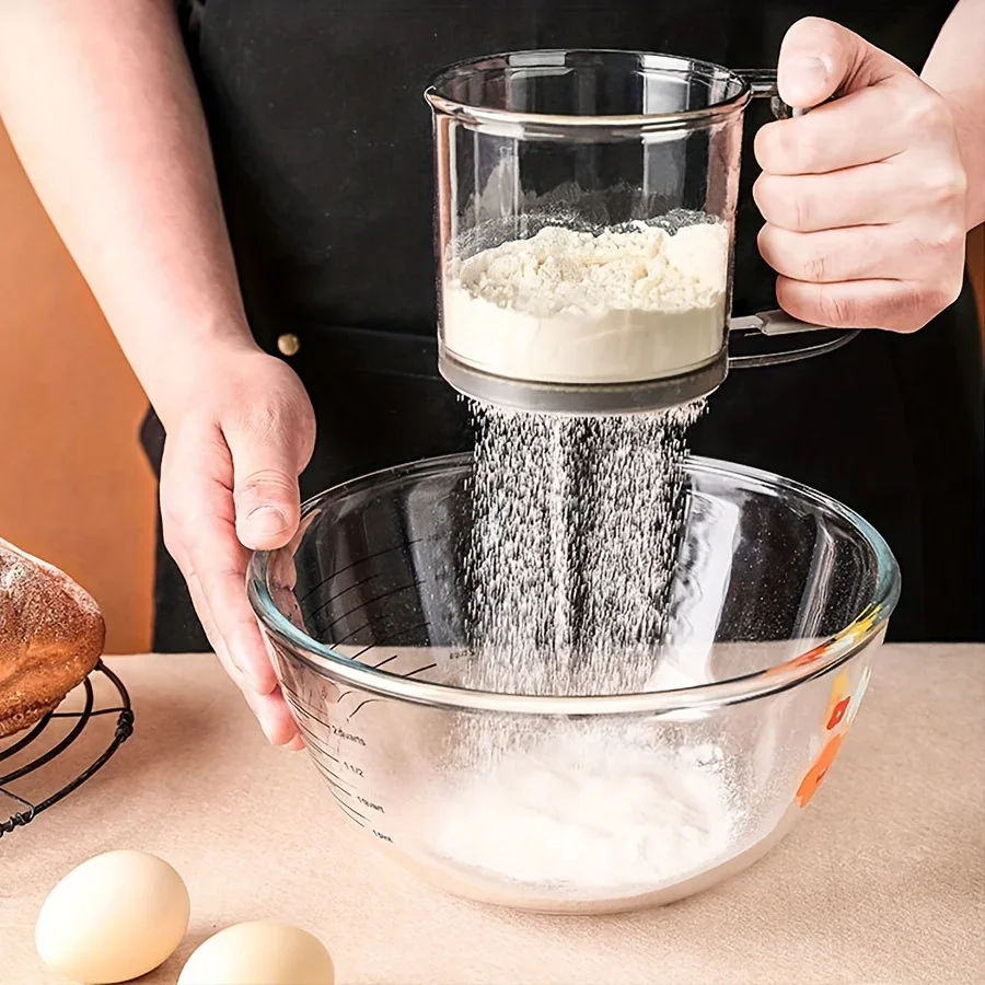 Transparent Flour Sieve Semi-Automatic Flour Sifter With Hand Press Design Non-stick Baking Tools Kitchen Gadgets Accessories