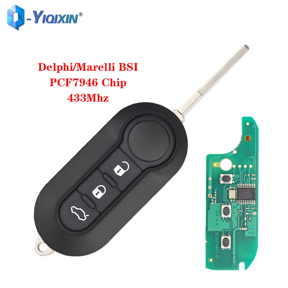 YIQIXIN Delphi/Marelli System 3 Buttons Flip Remote Key PCF7946 Chip For Fiat 500 Grande Punto 2010-2017 Citroen Jumper Peugeot yiqixin h chip 314 4mhz fsk smart fob folding 4 buttons 89070 06790 for toyota camry corolla toy48rav4 ex hyq12bfb car remote