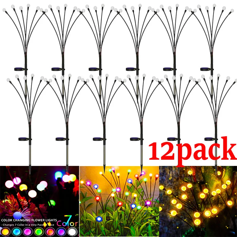 12Pack Outdoor LED Solar Lights Waterproof Starburst Solar Firefly Lights Lawn Lamp Garden Lamp for Path Landscape Decorative solar garden lamp lawn lamp outdoor waterproof rattan landscape garden lamp led camp lantern decorative lamp light