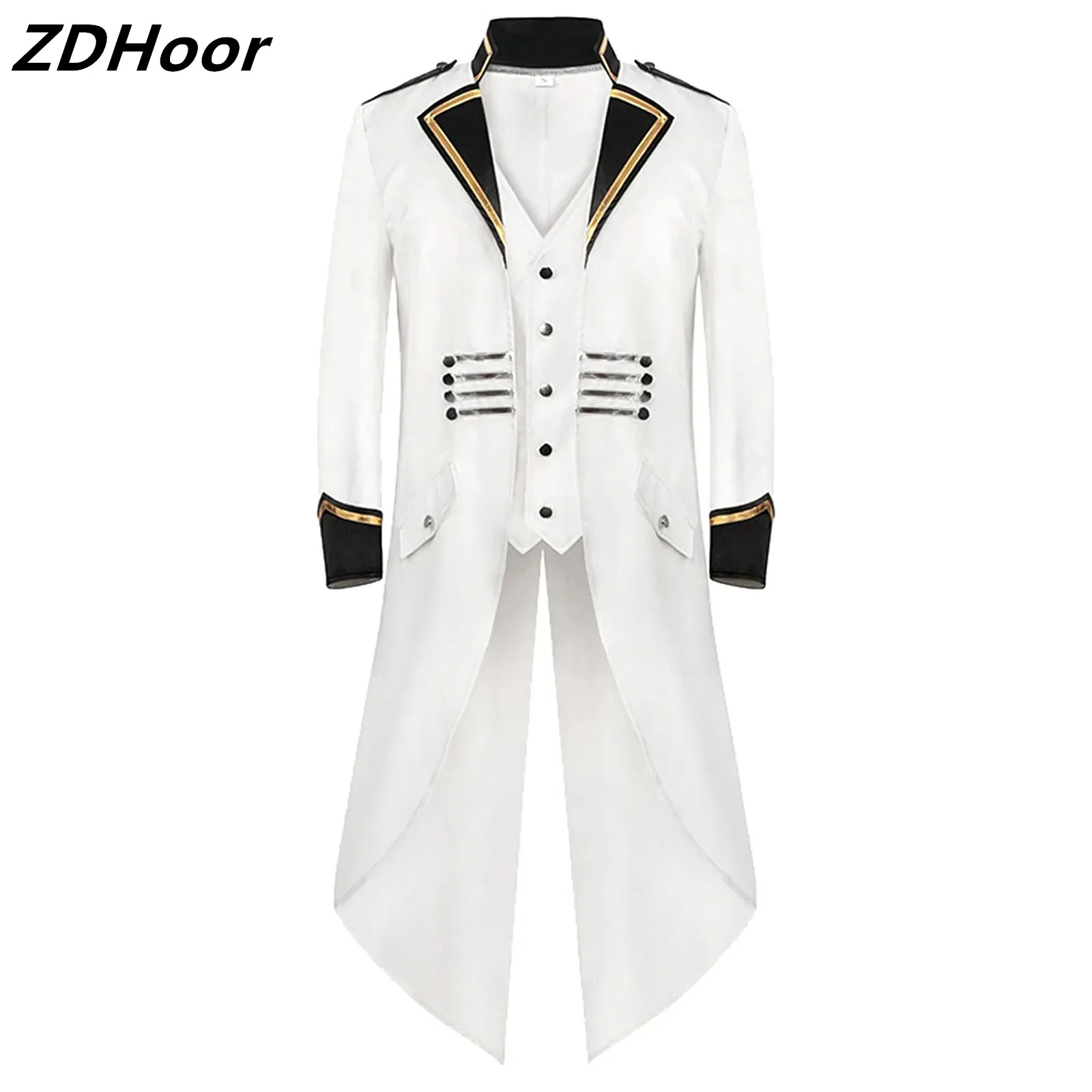 

Men Vintage Punk Style Uniform Tuxedo Cosplay Costume Long Sleeve Metal Buttons Fake Two-Piece Party Blazer Outerwear