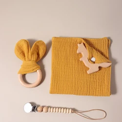 Organic Cotton Baby Teething Gift Set - Comforter & Bunny Ear Props (Mustard)