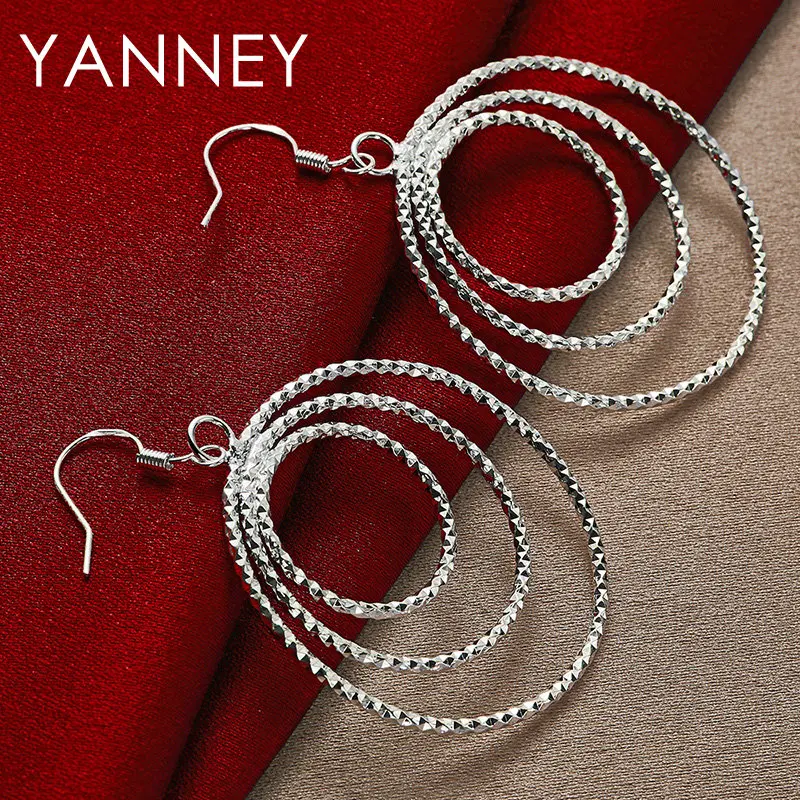 

Original 925 Sterling Silver Jewelry 63MM Fine 3 Circles Earrings For Fashion Women Temperament Wedding Accessories Gifts