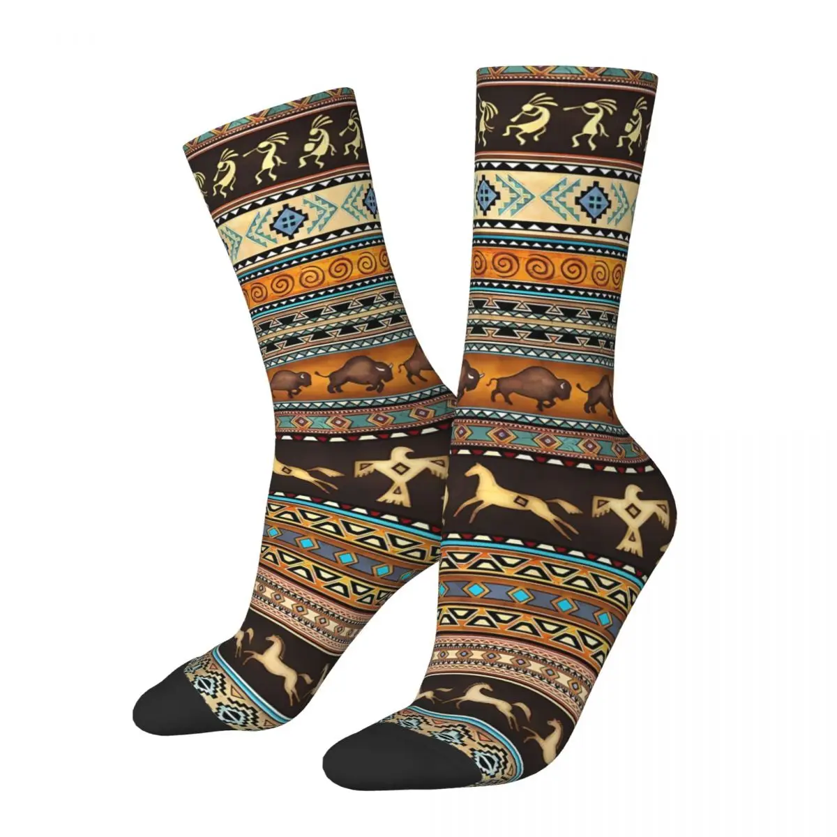 Calzino Per Uomo Kokopelli Buffalo Horse Modelli Nativi Americani Happy Traspirante Pattern Stampato Boys Crew Sock Regalo Novità