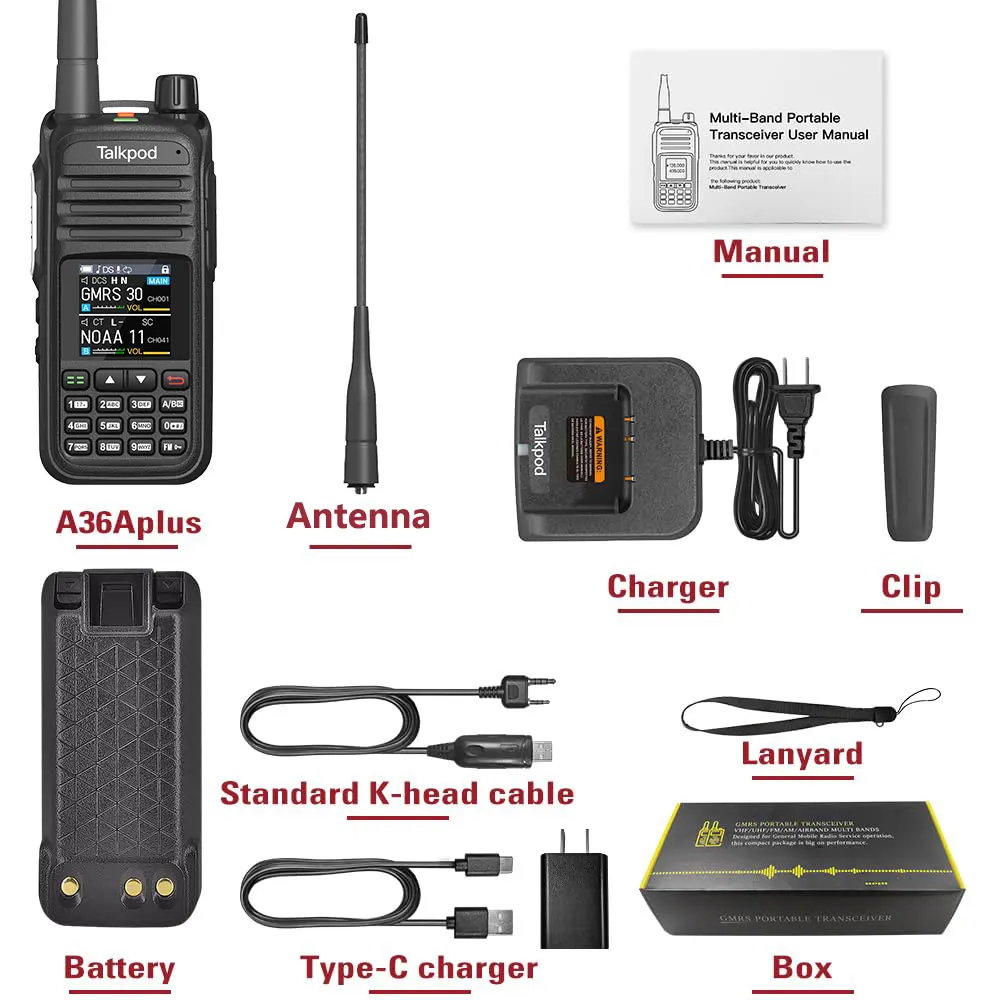 Talkpod A36Plus Walkie Talkie 8W Long Range Am Fm Two Way Radio Commutator Station Amateur Ham Wireless Set Portable Receiver 6
