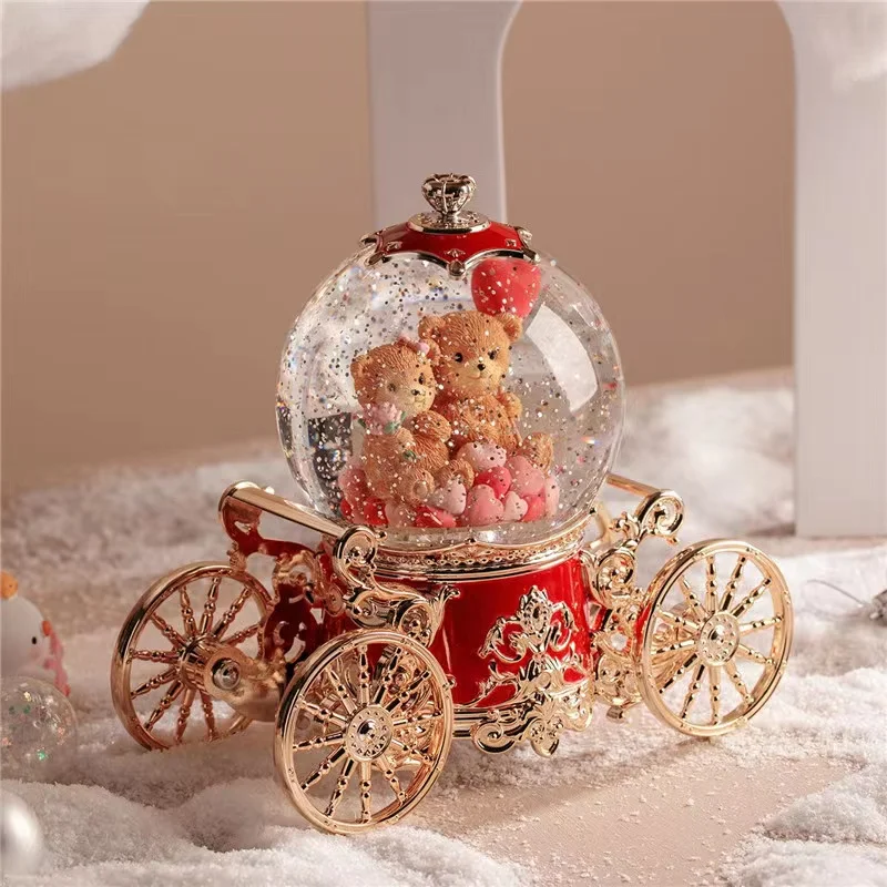 Christmas Snow Dream Couple Carriage Crystal Ball Music Box Music Box Girls Wedding Birthday Gift for Child Home Decor 2