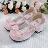 2025 Lolita Style Cute Round Head  Jane Pumps With Bow Women's Sweet Party Dress Midi Heels Shoes Fashion PU Sandals