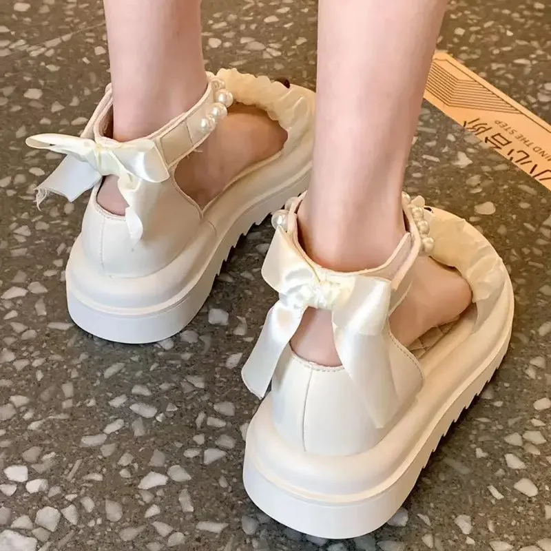 

Roman Style Platform White Summer 2024 Sandals for Women Pearl Ladies Shoes Footwear Asian Size Korea Anti Slip Hot Vip Casual H