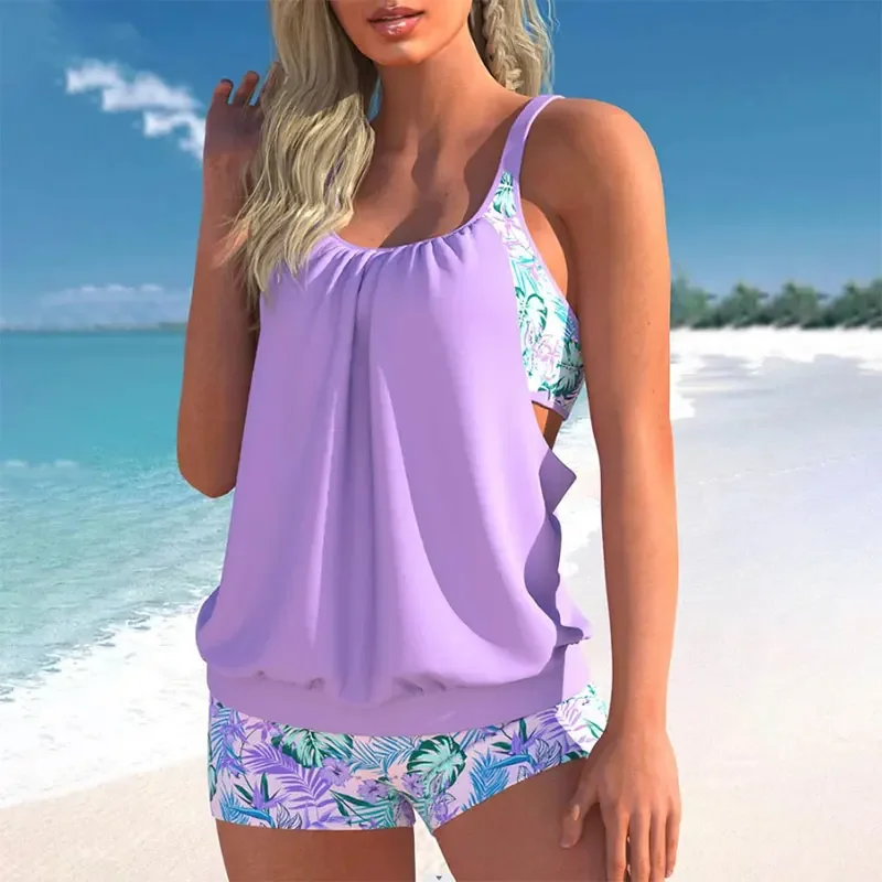 Women Swimwear Bikini Sets Two-piece Tankini Swimsuits High Waist Printing Summer Beachwear
