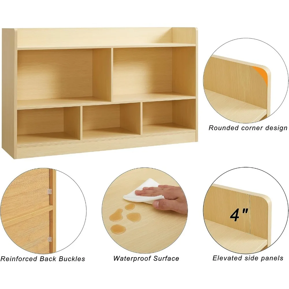 Kids Toy Storage Organizer, 5-Section Bookshelf for Organizing Books Toys, Wooden Storage Cabinet Daycare Furniture