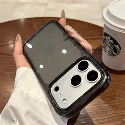 Shockproof Luxury Bling Glitter Transparent Phone Case with Air Armor Bumper - iPhone 15 Plus (Black)