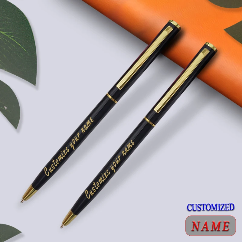 Customize Gold Color Text Ballpoint Pen Carving Metal Stationery Supplies School Office Accessories Writing Teacher 2024 Cheap