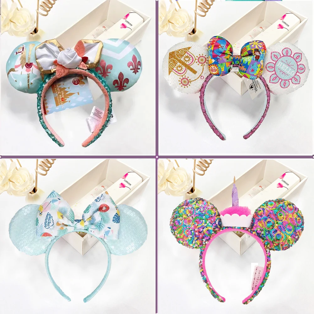 New Rainbow Mickey Mouse Ear Headband Monkey King Hair Hoop Fish scale sequin mesh Ribbon Party Headwear Girl Toy Birthday Gift takara tomy tomica new 2023 premium tp scale car model tp32 honda nsx type s kids room decor xmas gift toys for baby boys girl